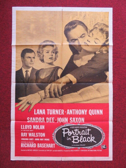 PORTRAIT IN BLACK FOLDED US ONE SHEET POSTER LANA TURNER ANTHONY QUINN 1960