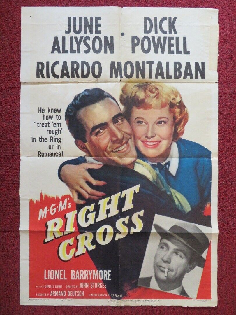 RIGHT CROSS FOLDED US ONE SHEET POSTER JUNE ALLYSON DICK POWELL 1950