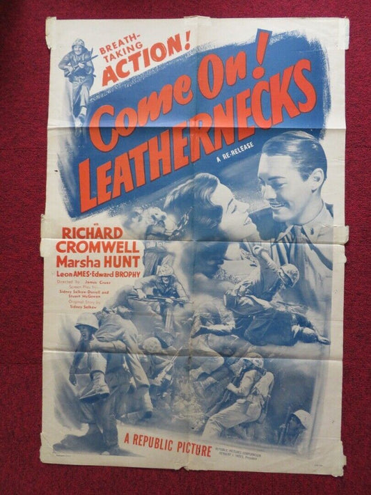 COME ON LEATHERNECKS FOLDED US ONE SHEET POSTER RICHARD CROMWELL MARSHA HUNT '50