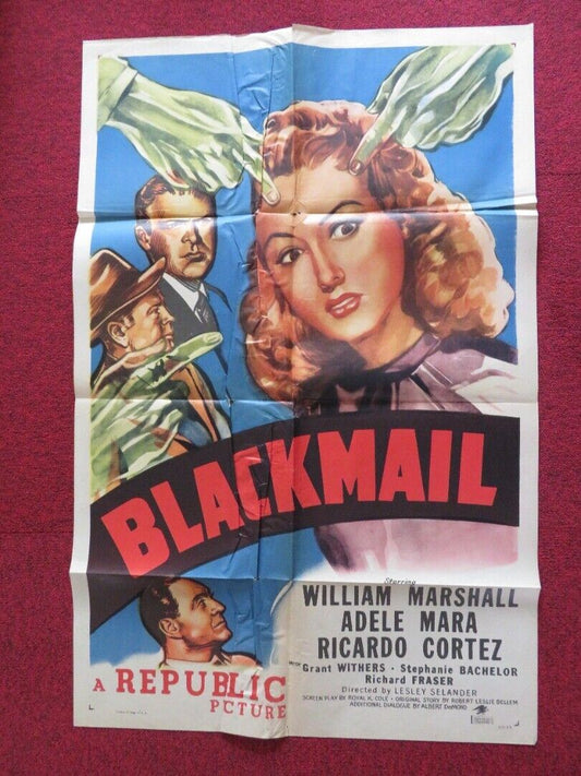 BLACKMAIL FOLDED US ONE SHEET POSTER WILLIAM MARSHALL ADELE MARA 1947