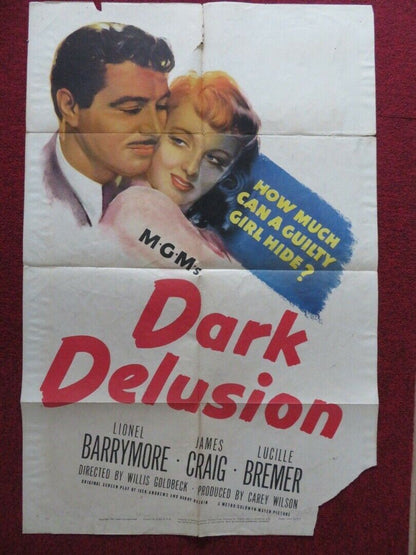 DARK DELUSION FOLDED US ONE SHEET POSTER LIONEL BARRYMORE JAMES CRAIG 1947