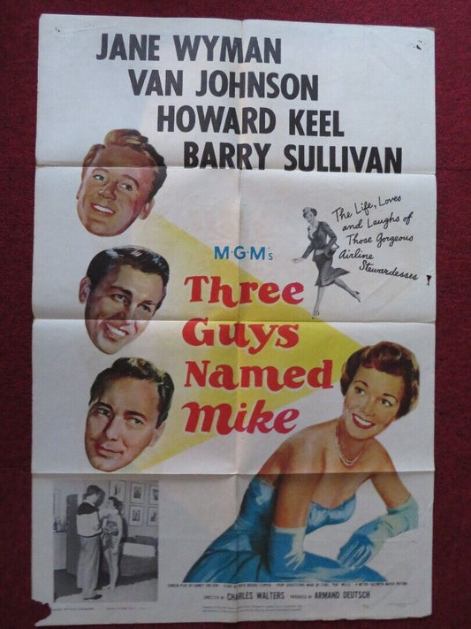 THREE GUYS NAMED MIKE FOLDED US ONE SHEET POSTER JANE WYMAN VAN JOHNSON 1951