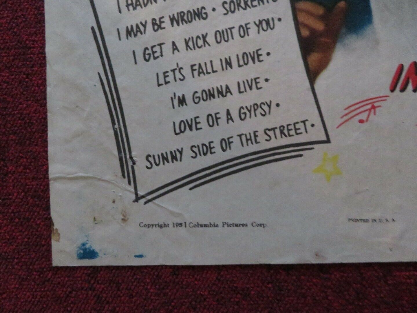 SUNNY SIDE OF THE STREET FOLDED US ONE SHEET POSTER FRANKIE LAINE 1951