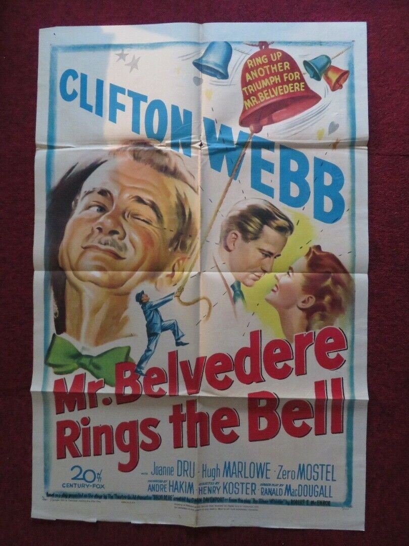 MR BELVEDERE RINGS THE BELL  FOLDED US ONE SHEET POSTER CLIFTON WEBB 1951