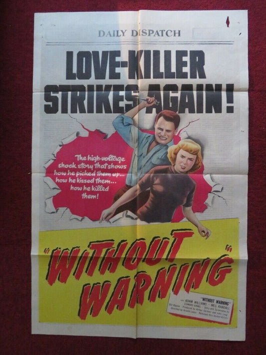 WITHOUT WARNING  FOLDED US ONE SHEET POSTER ADAM WILLIAMS MEG RANDALL 1952