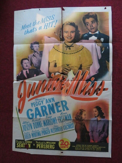 JUNIOR MISS FOLDED US ONE SHEET POSTER PEGGY ANN GARNER STEPHEN DUNNE 1945