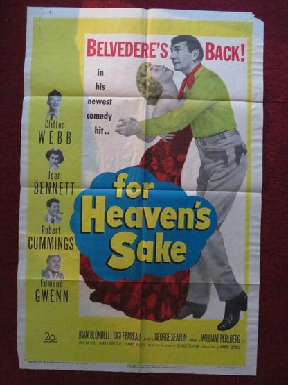 FOR HEAVEN'S SAKE  FOLDED US ONE SHEET POSTER CLIFTON WEBB JOAN BENNETT 1950