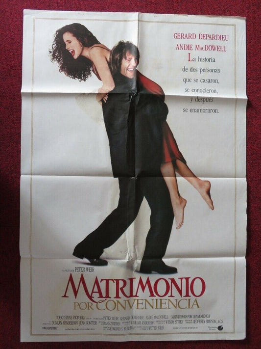 GREEN CARD ARGENTINA ONE SHEET FOLDED POSTER GERARD DEPARDIEU ANDIE MACDOWELL