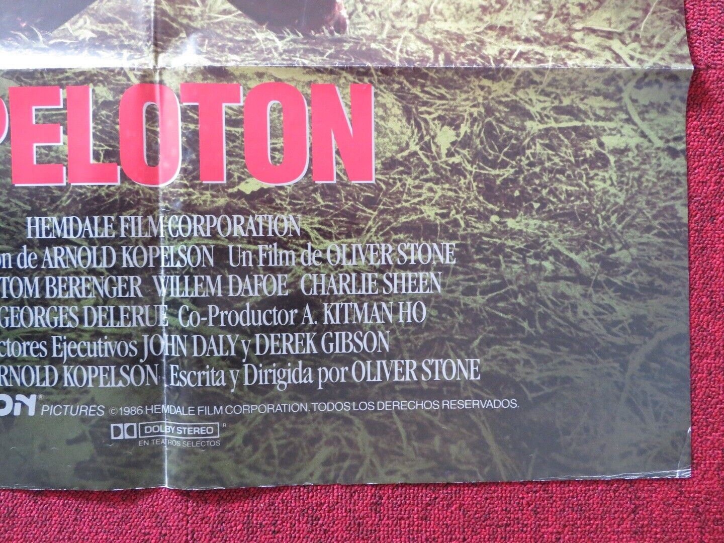 PLATOON ARGENTINA ONE SHEET FOLDED POSTER TOM BERENGER WILLEM DAFOE 1986