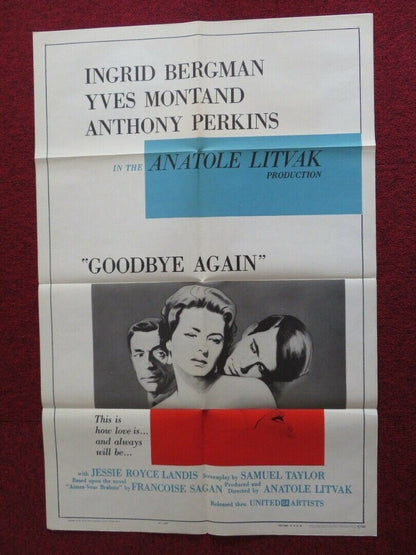 GOODBYE AGAIN FOLDED US ONE SHEET POSTER INGRID BERGMAN YVES MONTAND 1961