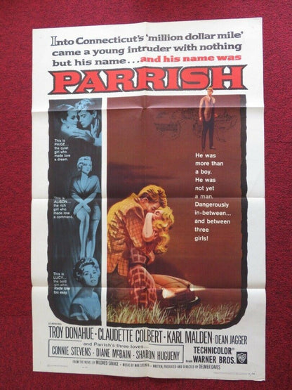 PARRISH FOLDED US ONE SHEET POSTER TROY DONAHUE CLAUDETTE COLBERT 1961