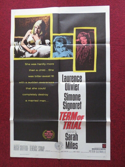 TERM OF TRIAL FOLDED US ONE SHEET POSTER LAURENCE OLIVIER SARAH MILES 1962