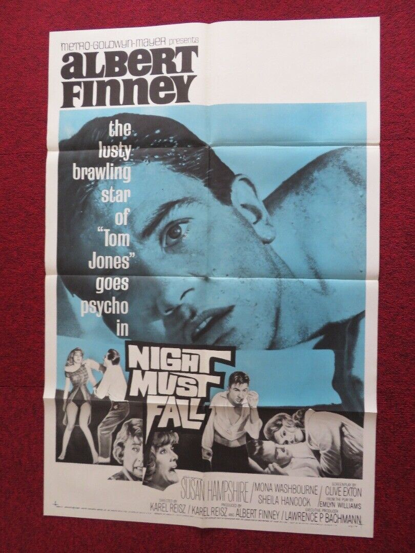 NIGHT MUST FALL FOLDED US ONE SHEET POSTER ALBERT FINNEY MONA WASHBOURNE 1964