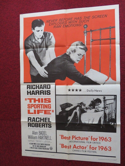 THIS SPORTING LIFE FOLDED US ONE SHEET POSTER RICHARD HARRIS RACHEL ROBERTS 1963