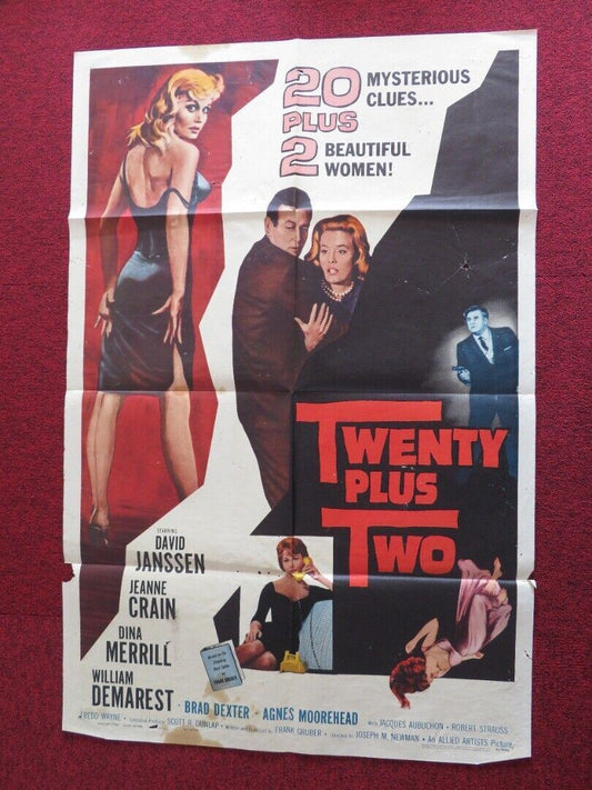 TWENTY PLUS TWO  FOLDED US ONE SHEET POSTER DAVID JANSSEN JEANNE CRAIN 1961