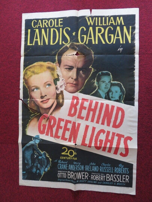 BEHIND GREEN LIGHTS FOLDED US ONE SHEET POSTER CAROLE LANDIS WILLIAM GARGAN '46