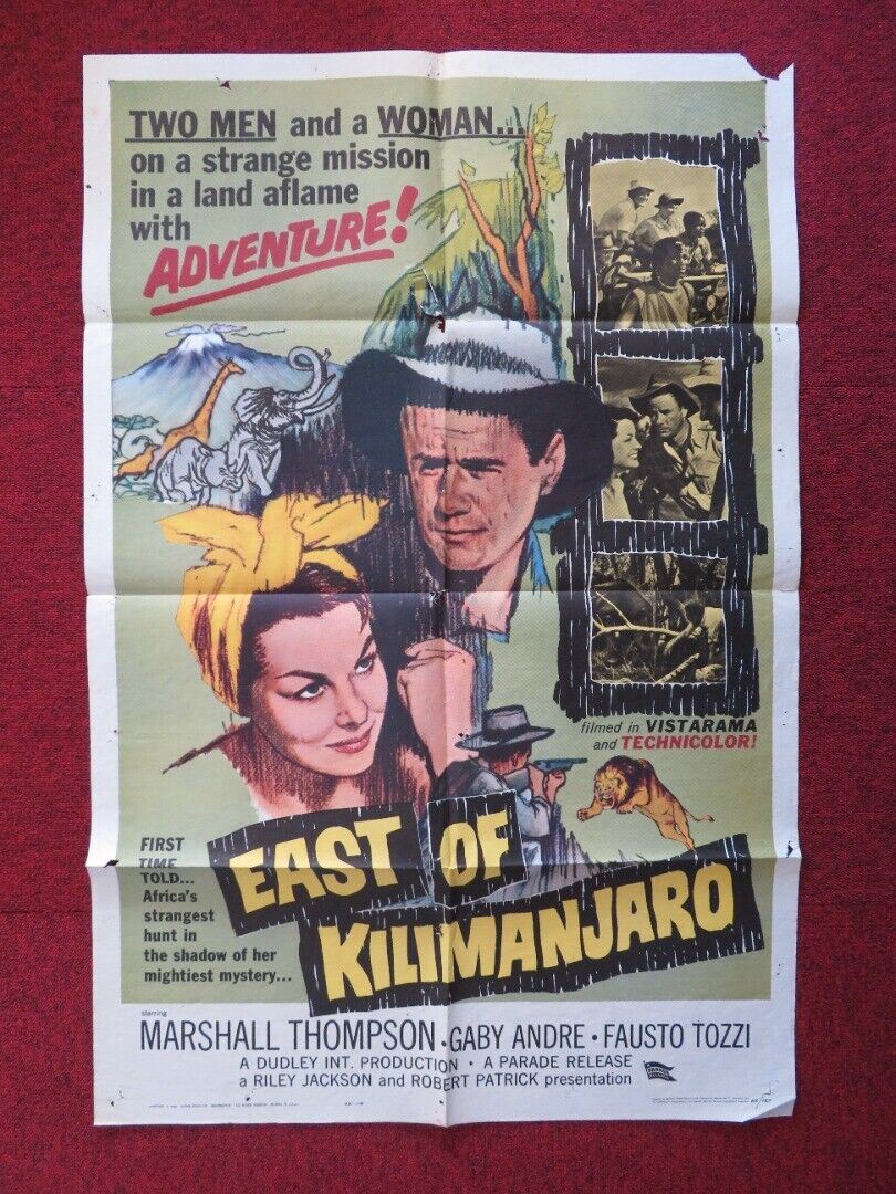 EAST OF KILIMANJARO FOLDED US ONE SHEET POSTER MARSHALL THOMPSON GABY ANDRE 1962