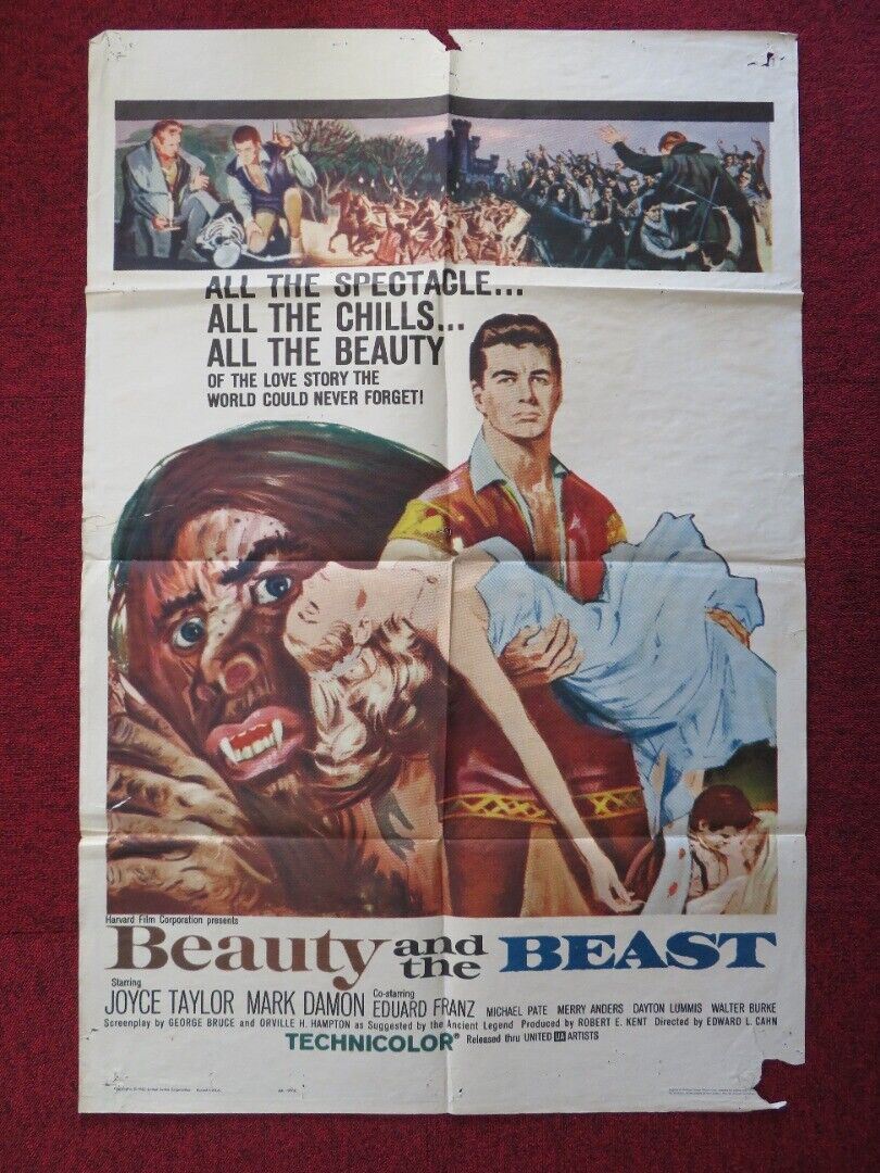 BEAUTY AND THE BEAST FOLDED US ONE SHEET POSTER JOYCE TAYLOR MARK DAMON 1962