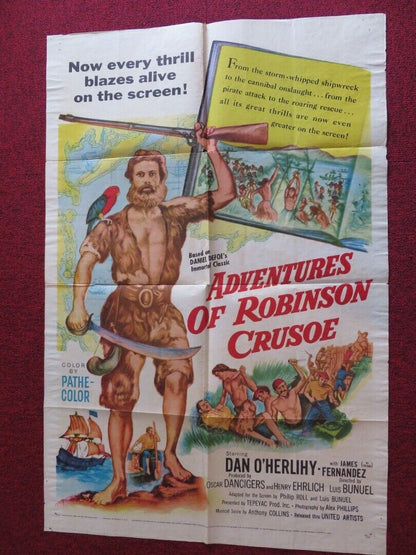 THE ADVENTURES OF ROBINSON CRUSOE FOLDED US ONE SHEET POSTER JAIME FERNANDEZ '54