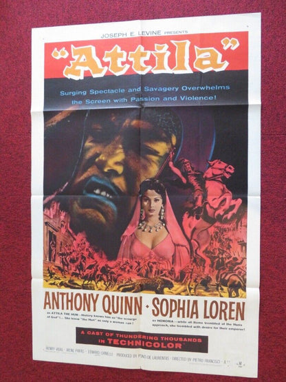 ATTILA FOLDED US ONE SHEET POSTER SOPHIA LOREN ANTHONY QUINN 1961