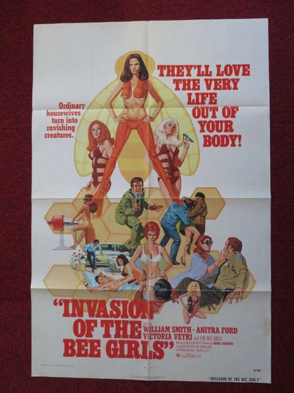 INVASION OF THE BEE GIRLS FOLDED US ONE SHEET POSTER WILLIAM SMITH 1973