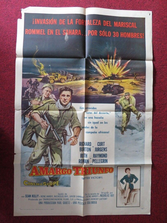 BITTER VICTORY SPANISH ONE SHEET FOLDED POSTER RICHARD BURTON  CURD JURGENS 1957