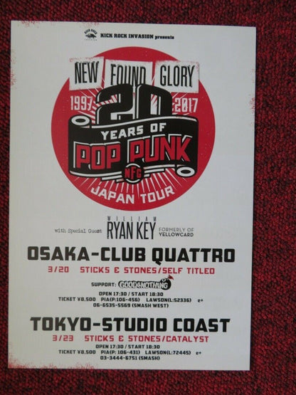 NEW FOUND GLORY - 20 YEARS OF POP PUNK JAPANESE MUSIC TOUR GIG POSTER 2017