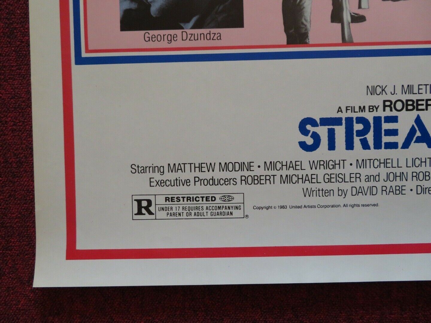 STREAMERS US ONE SHEET ROLLED POSTER ROBERT ALTMAN MATTHEW MODINE 1983