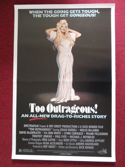 TOO OUTRAGEOUS! US ONE SHEET ROLLED POSTER CRAIG RUSSELL HOLLIS MCLAREN 1987