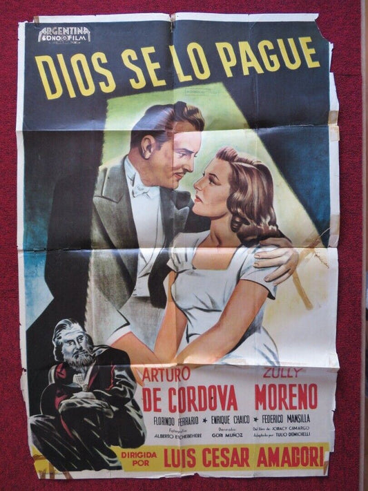 DIOS SE LO PAGUE ARGENTINA ONE SHEET FOLDED POSTER ARTURO DE CORDOVA  MORENO