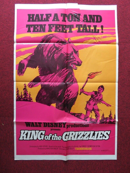 KING OF THE GRIZZLIES USA ONE SHEET FOLDED POSTER DISNEY JOHN YESNO 1970