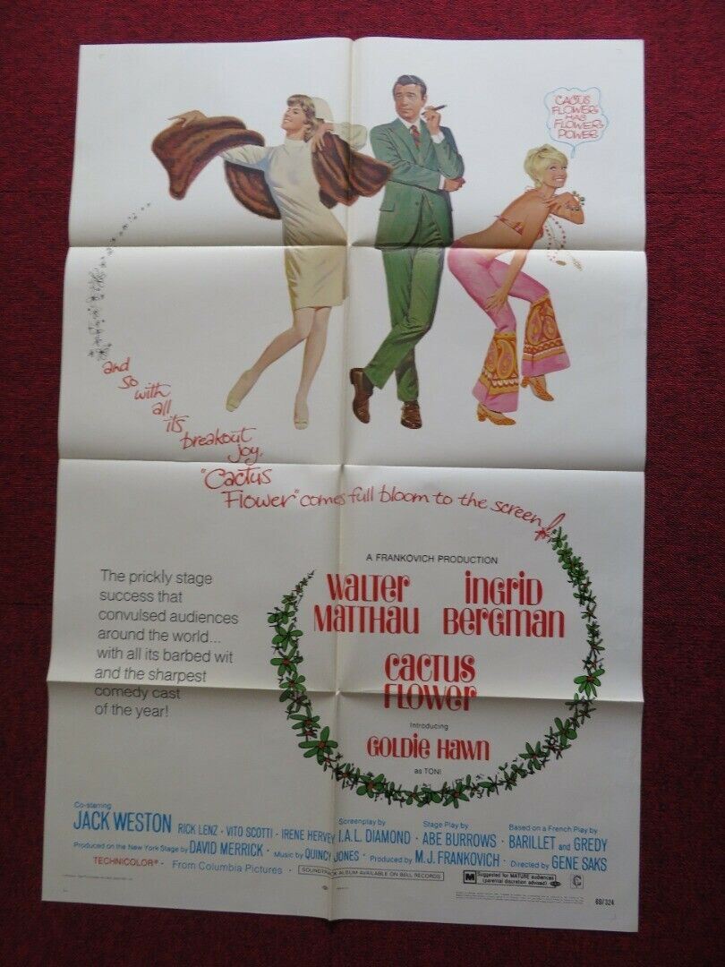 CACTUS FLOWER US ONE SHEET POSTER INGRID BERGMAN GOLDIE HAWN 1969