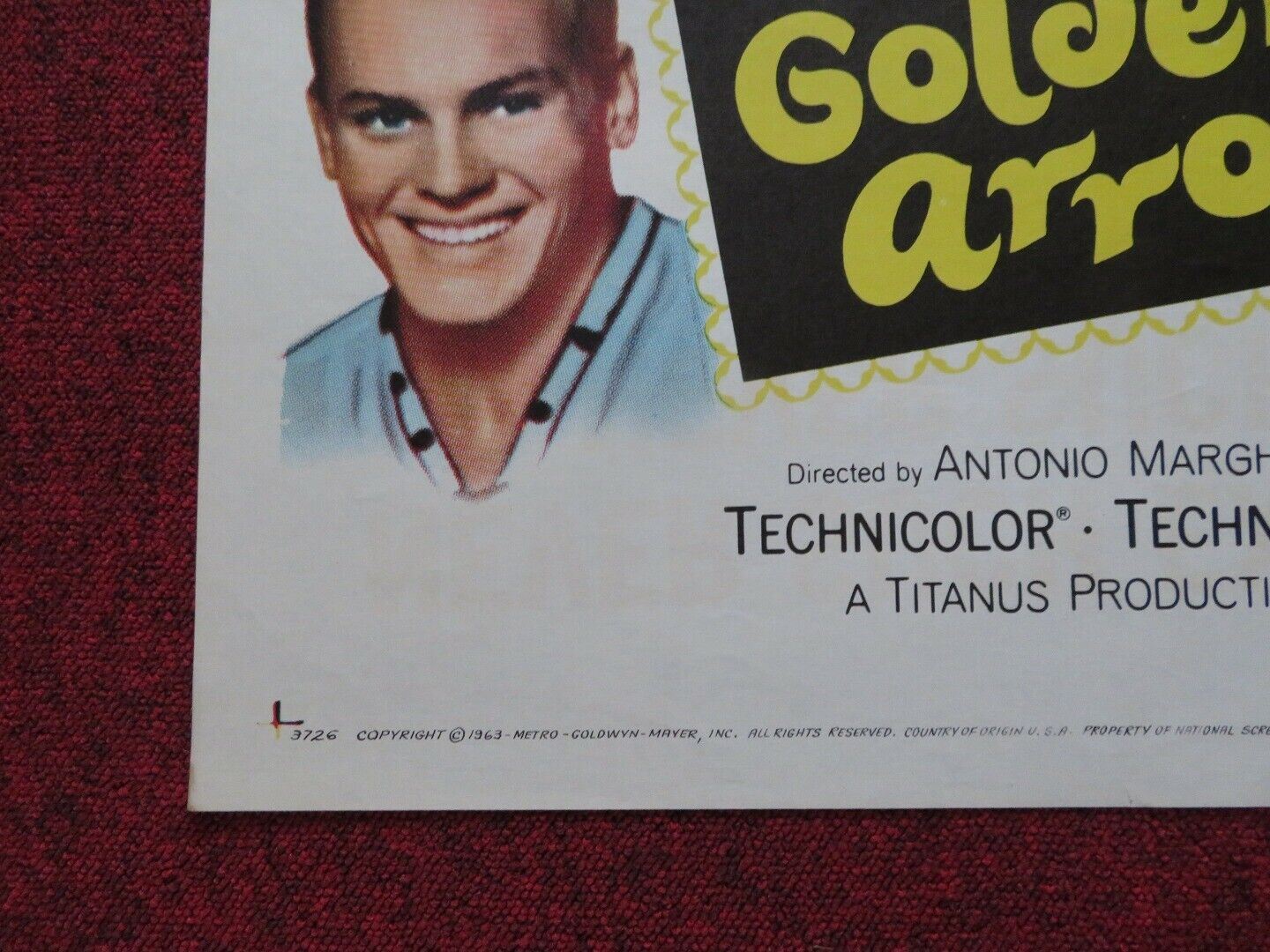 THE GOLDEN ARROW US ONE SHEET POSTER TAB HUNTER ROSSANA PODESTA 1963