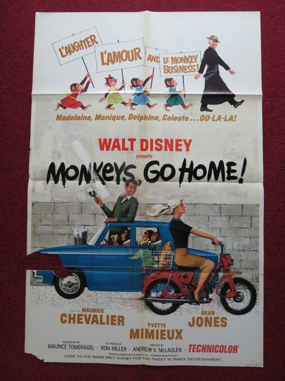 MONKEYS  GO HOME! US ONE SHEET POSTER DISNEY DEAN JONES MAURICE CHEVALIER 1966