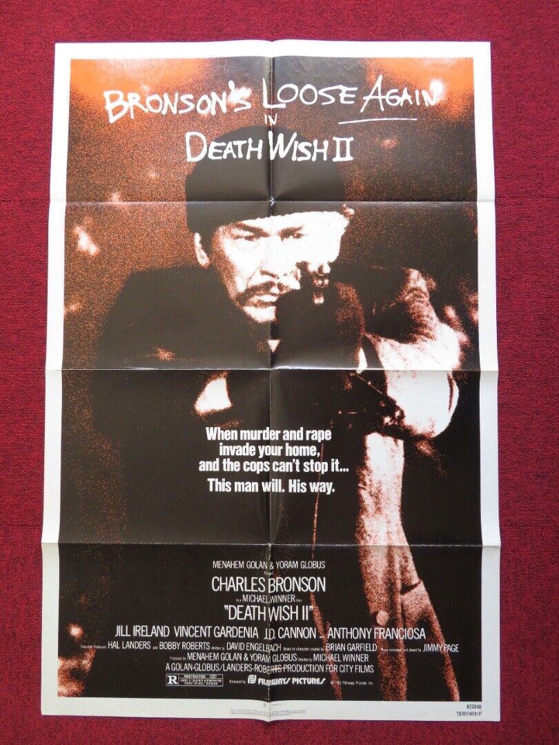 DEATH WISH II FOLDED US ONE SHEET POSTER CHARLES BRONSON JILL IRELAND 1982