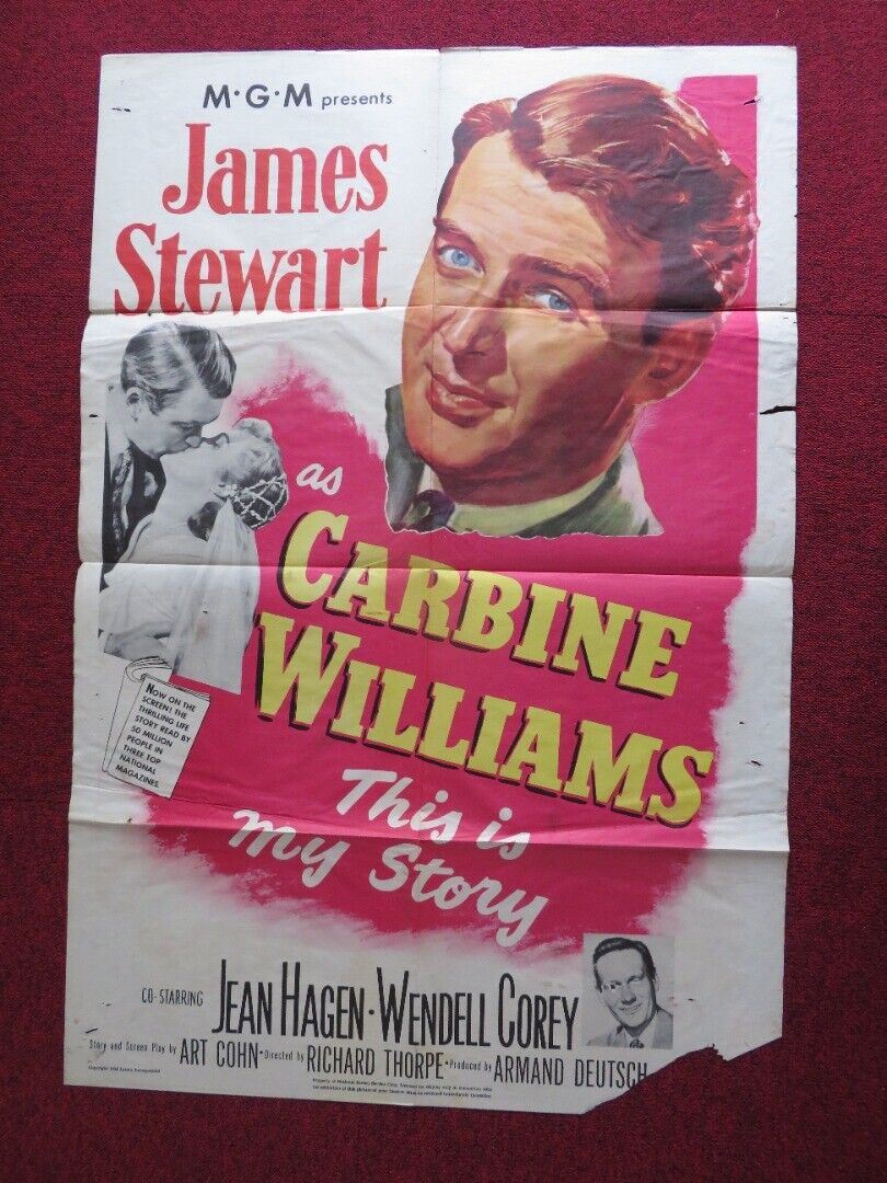 CARBINE WILLIAMS FOLDED US ONE SHEET POSTER JAMES STEWART JEAN HAGEN 1952