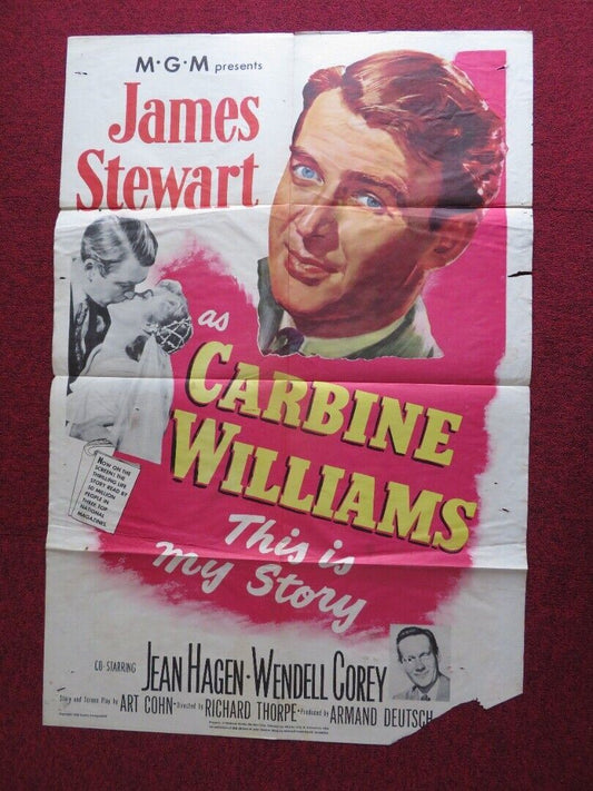 CARBINE WILLIAMS FOLDED US ONE SHEET POSTER JAMES STEWART JEAN HAGEN 1952