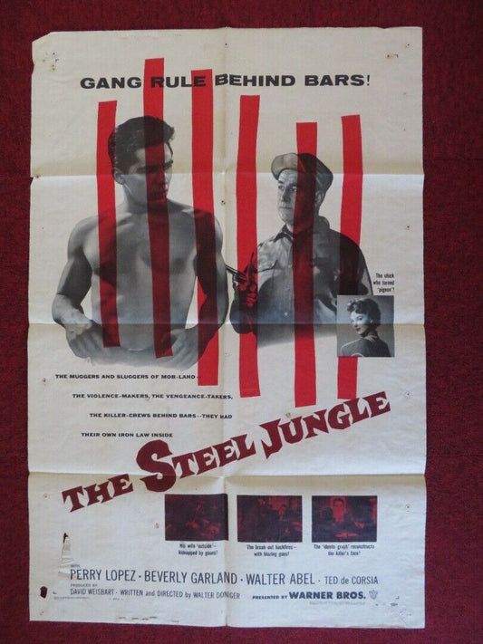 THE STEEL JUNGLE  ONE FOLDED US ONE SHEET POSTER PERRY LOPEZ BEVERLY GARLAND '56