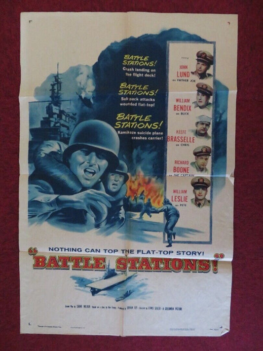 BATTLE STATIONS ONE FOLDED US ONE SHEET POSTER JOHN LUND WILLIAM BENDIX 1956