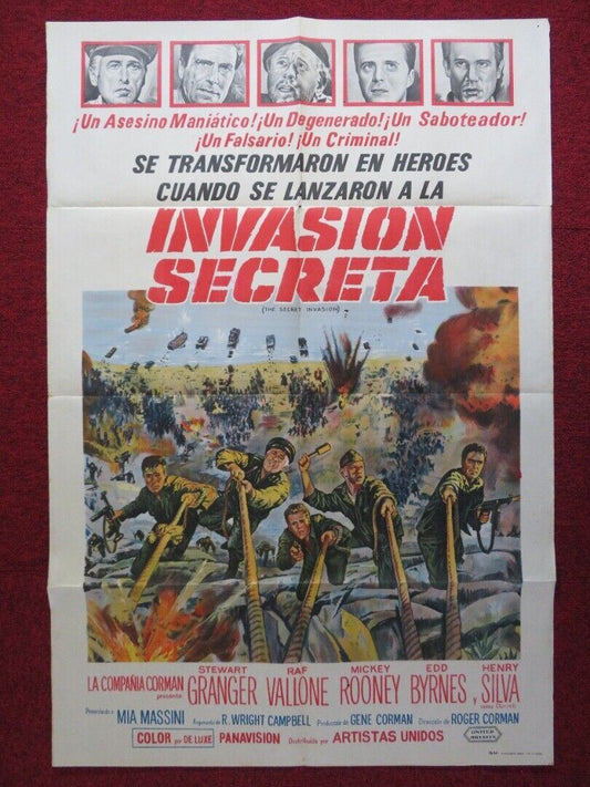 THE SECRET INVASION FOLDED ARGENTINA ONE SHEET POSTER MICKEY ROONEY 1964