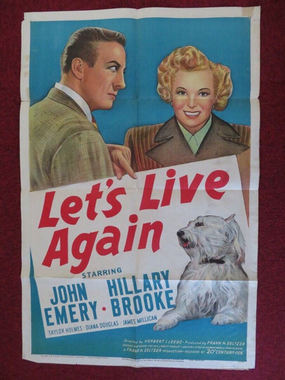 LET'S LIVE AGAIN ONE FOLDED US ONE SHEET POSTER JOHN EMERY HILLARY BROOKE 1948