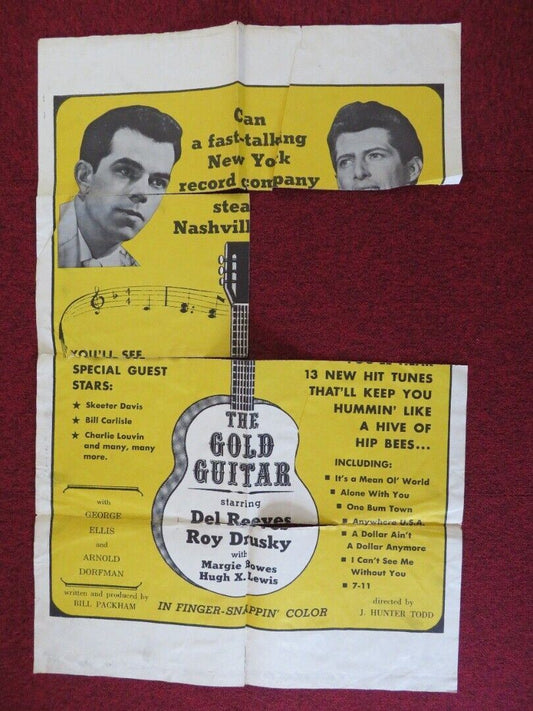 THE GOLD GUITAR ONE FOLDED US ONE SHEET POSTER DEL REEVES ROY DRUSKY 1966