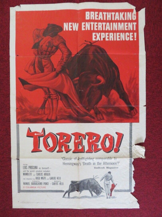 TORERO ONE FOLDED US ONE SHEET POSTER LUIS PROCUNA CARLOS ARRUZA 1957