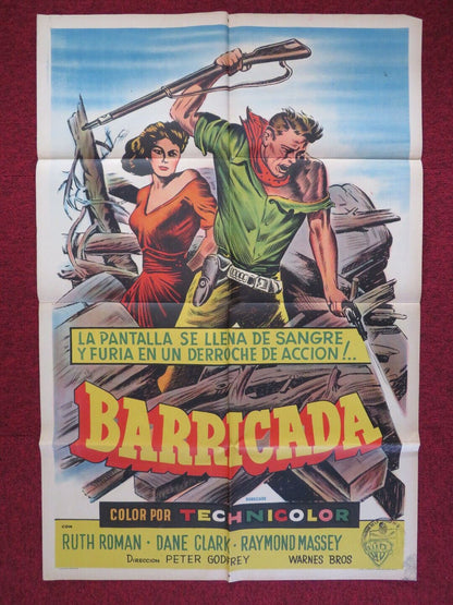 BARRICADE ARGENTINA FOLDED ONE SHEET POSTER DANE CLARK RAYMOND MASSEY 1950