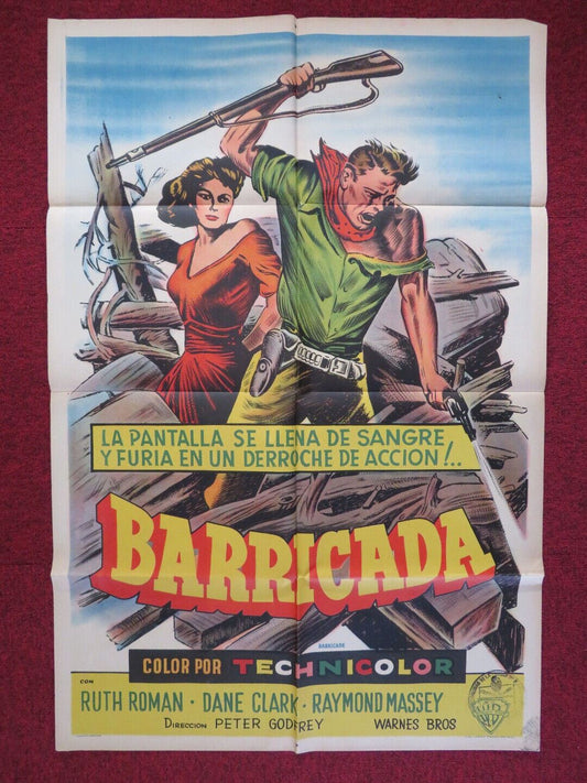 BARRICADE ARGENTINA FOLDED ONE SHEET POSTER DANE CLARK RAYMOND MASSEY 1950