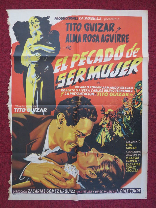 EL PECADO DE SER MUJER MEXICO FOLDED ONE SHEET POSTER 27" x 37" TITO GUIZAR 1955