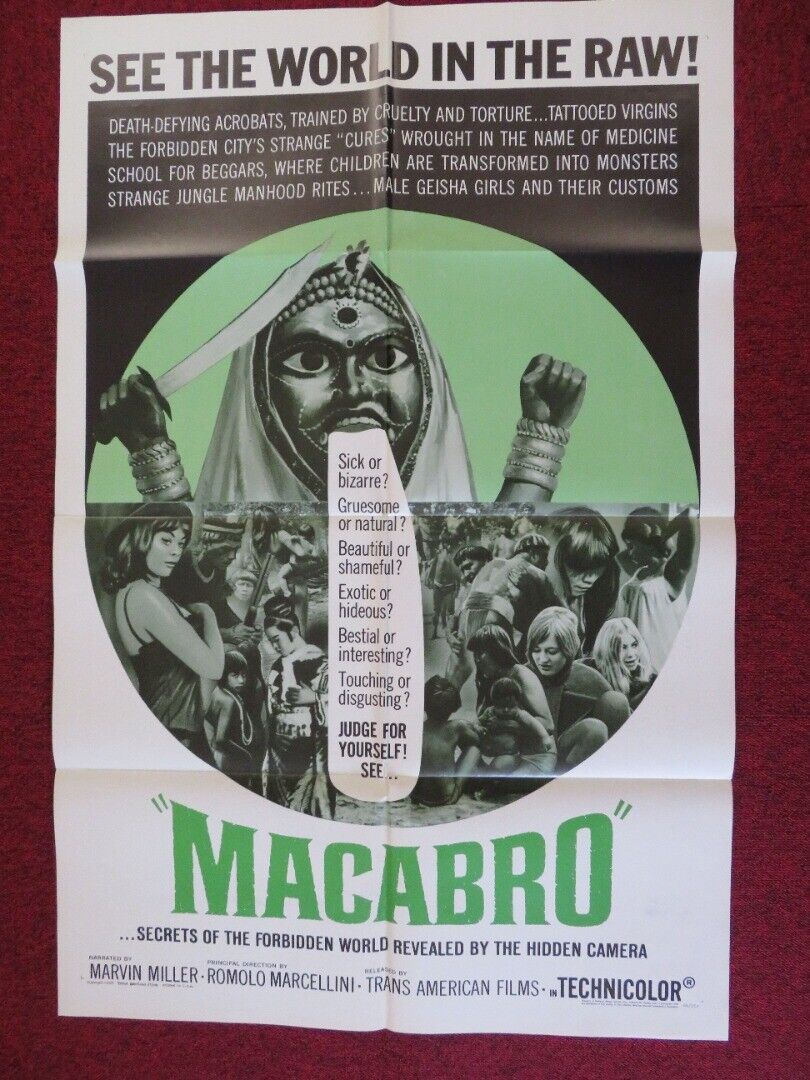 MACABRO ONE FOLDED US ONE SHEET POSTER MARVIN MILLER 1966