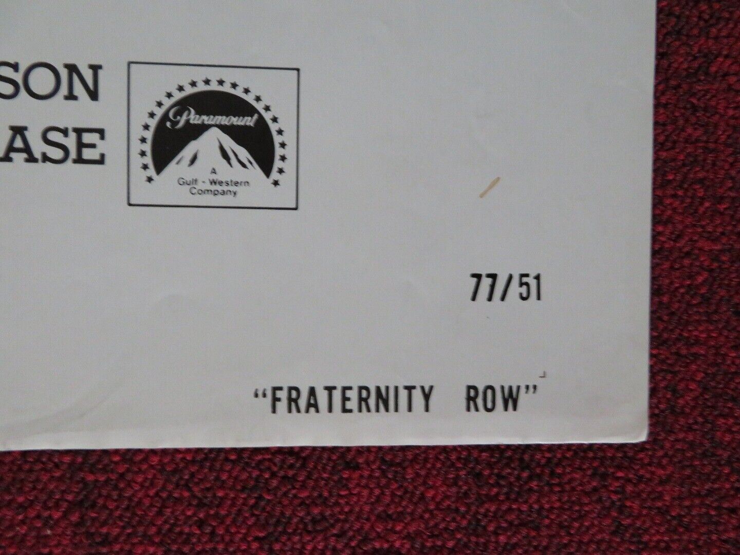 FRATERNITY ROW FOLDED U.S ONE SHEET POSTER ANGELA ABER SCOTT BROWN 1977