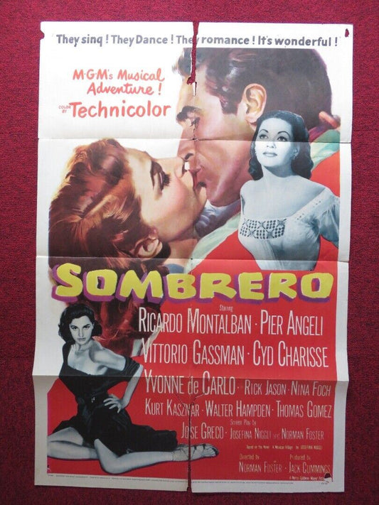 SOMBRERO FOLDED U.S ONE SHEET POSTER RICARDO MONTALBAN PIER ANGELI 1953