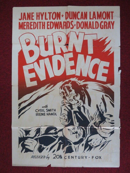 BURNT EVIDENCE FOLDED U.S ONE SHEET POSTER JANE HYLTON DUNCAN LAMONT 1954